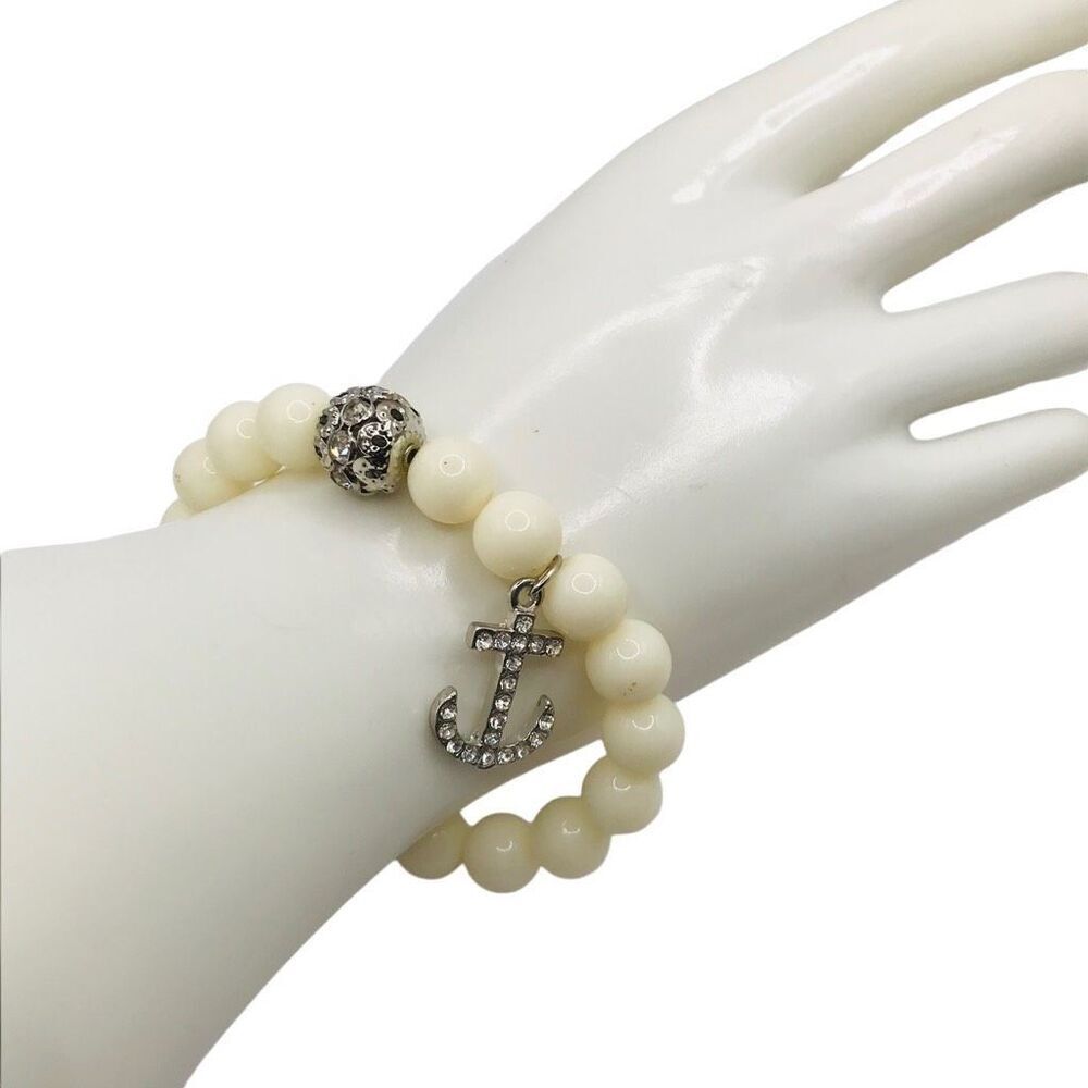 Beaded Anchor Charm Stretch Bracelet